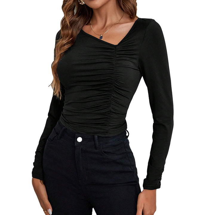 Chemise ajustée à manches longues pour femmes avec effet de gathering sophistiqué Chic & Stil