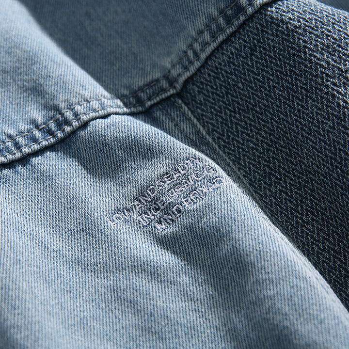 Unisex Oversized Jeans Jacket with Contrasting Woven Panels and Snap Button Closure Amarae