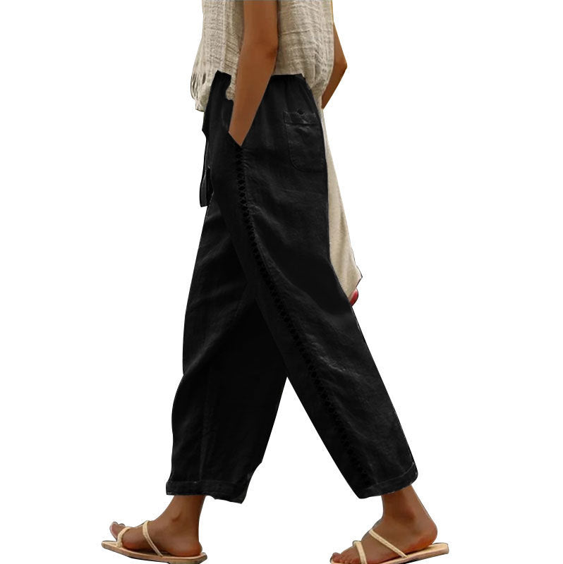 Casual linen pants for women with side button detail Lune London