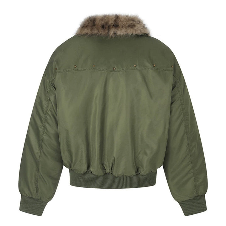 Women's padded bomber jacket with faux fur collar and utility details Amarae