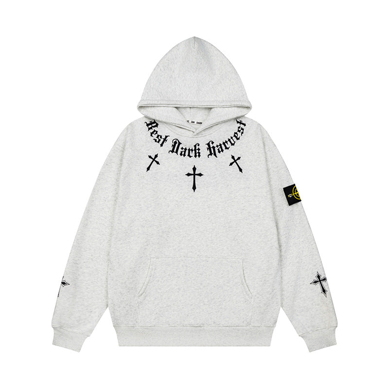 Unisex Oversize Hoodie with Gothic Cross Print, Kangaroo Pocket and Ribbed Cuffs Amarae