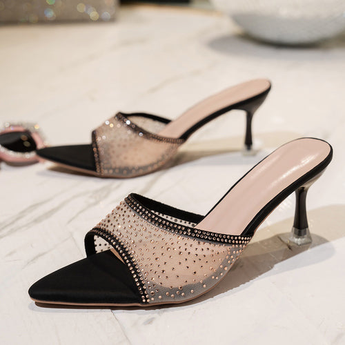 Open-toe women's mules with rhinestone decoration Amarae