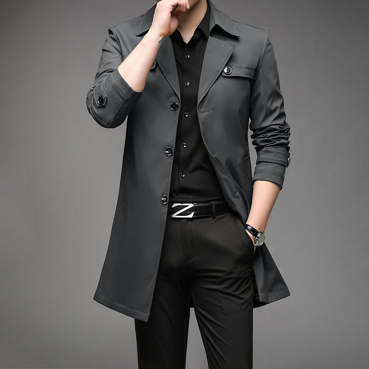 Men's Light Trench Coat with Tailored Fit, Chest Pockets and Adjustable Sleeve Straps Amarae