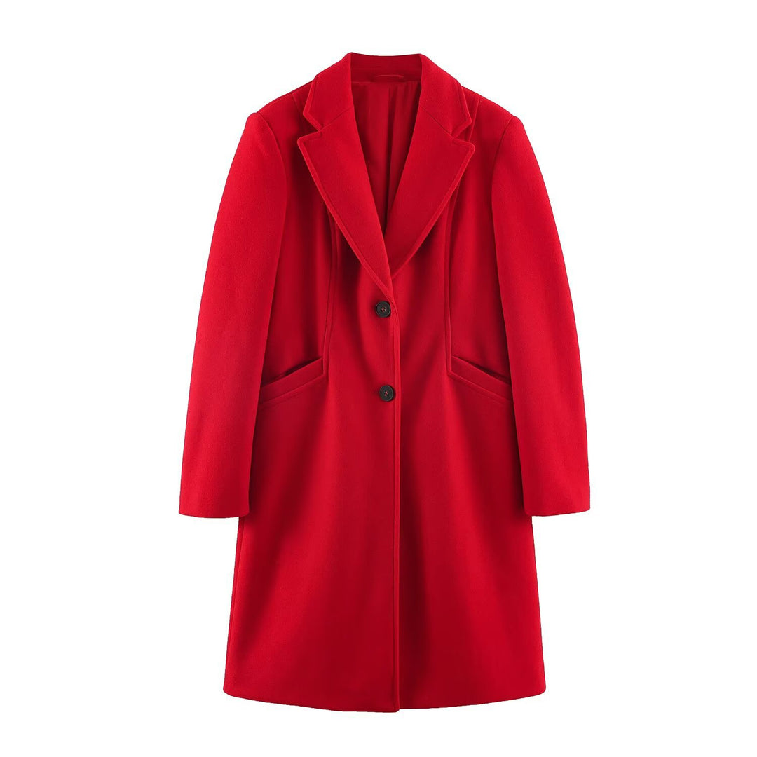 Women's Tailored Wool Look Coat with Notched Lapels and Welt Pockets Amarae