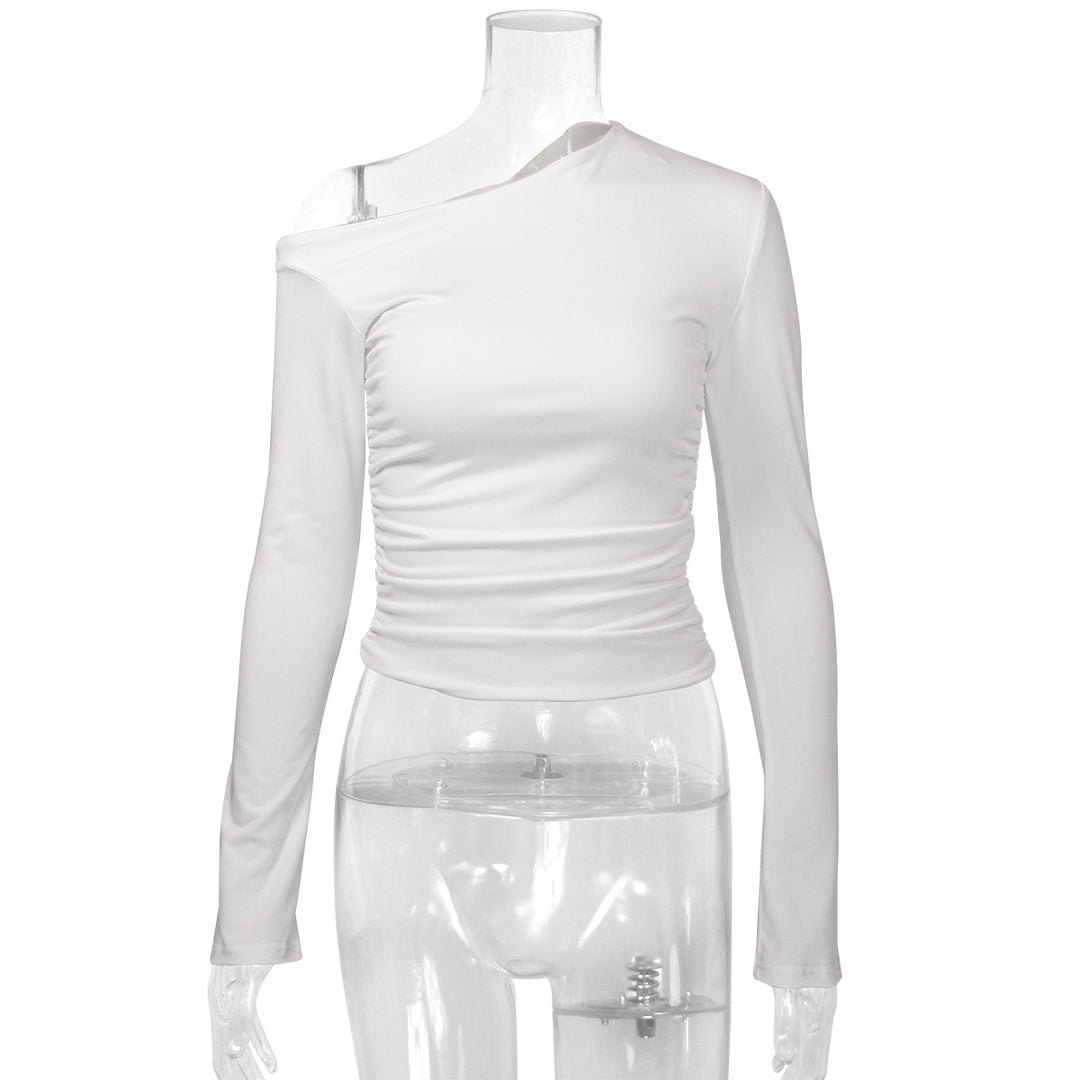 Women's Asymmetric Top with Long Sleeves and Ruching Lune London