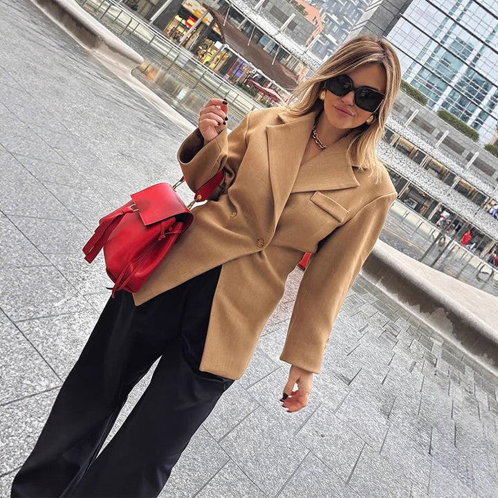 Women's Tailored Wool Blend Blazer with Emphasized Waist and Distinctive Shoulder Area Amarae