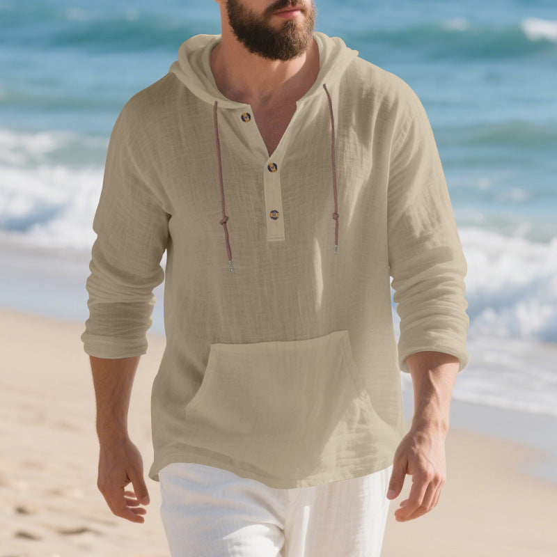 Men's casual hoodie with button placket and practical kangaroo pocket Chic and style
