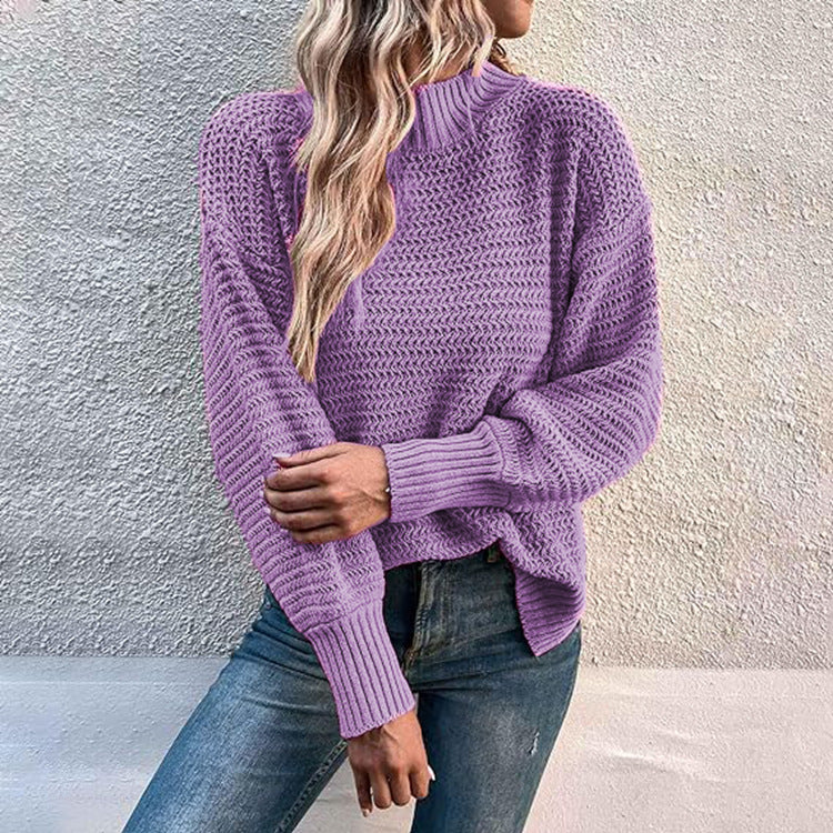 Knit sweater with high collar and structured pattern for women Lune London