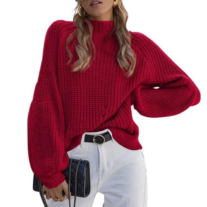 Chunky knit sweater for women with high collar and loose fit Lune London