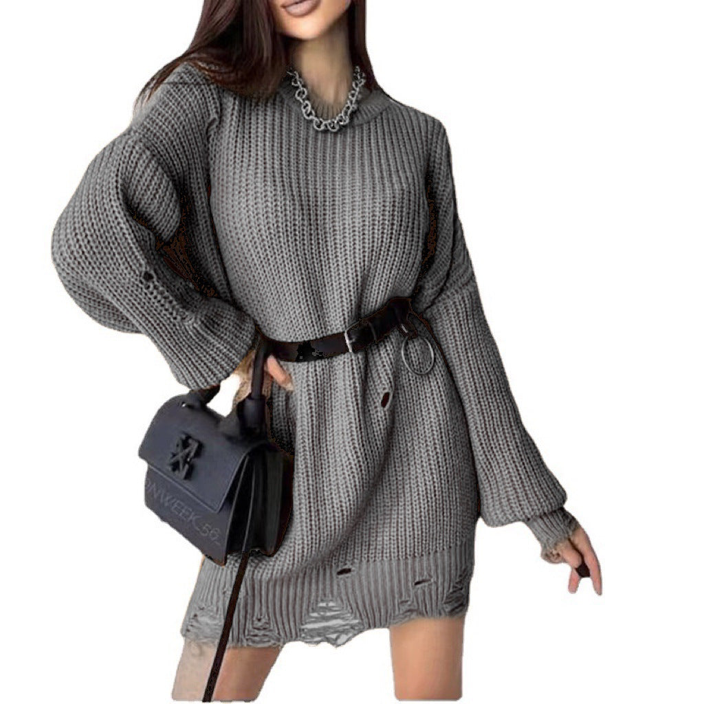 Lune London Women's Knit Dress with Relaxed Fit and Distressed Details