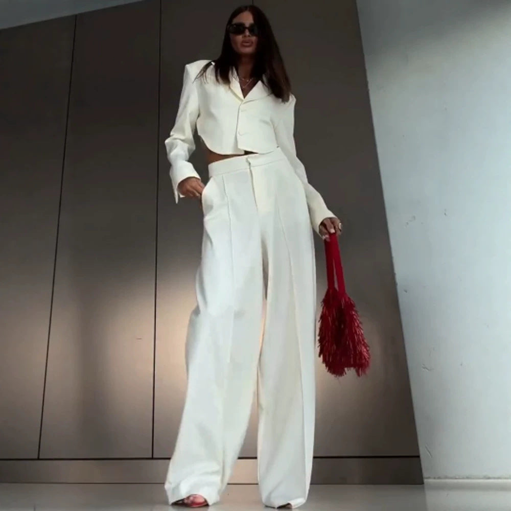 Women Elegant Cropped Blazer and Palazzo Pants Set Amarae