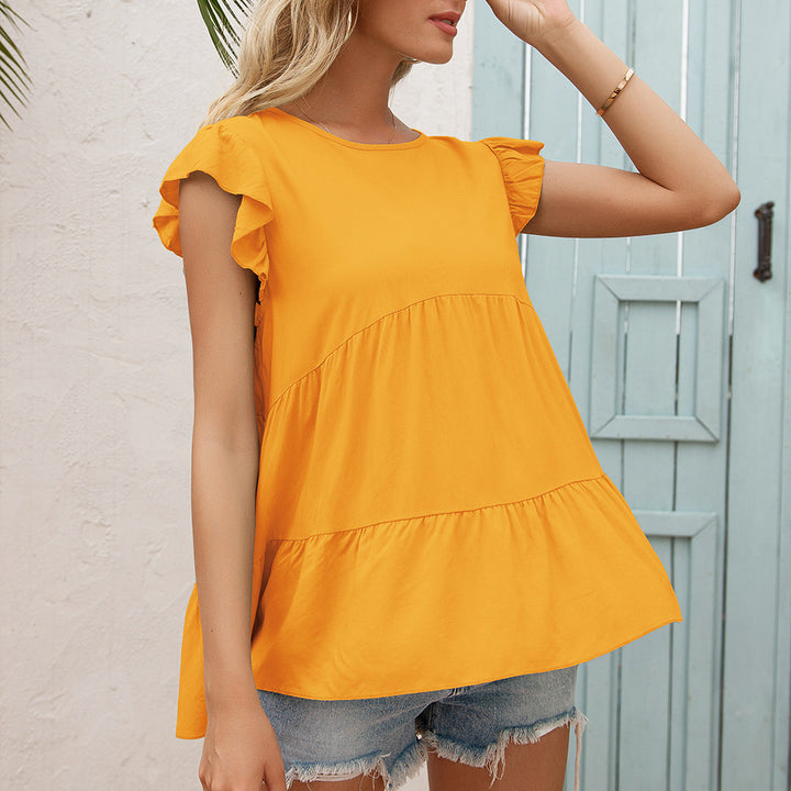Fluid t-shirt for women with ruffle details and flared hem Lune London