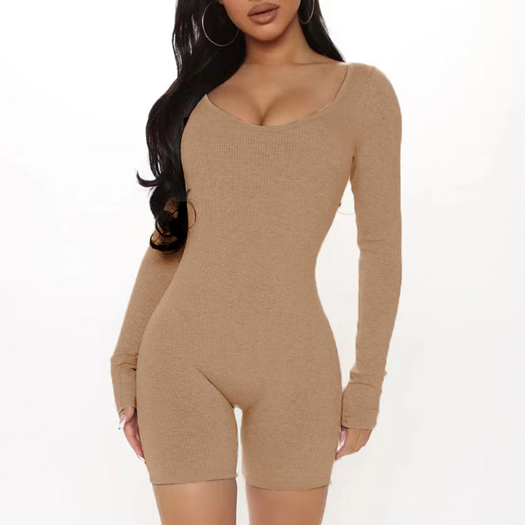 Fitted jumpsuit for women with long sleeves and a V neck Lune London