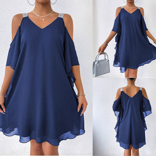 Chiffon off-the-shoulder dress for women with sparkling straps Amarae