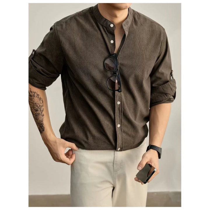 Men's high-collar shirt in fine striped fabric Lune London