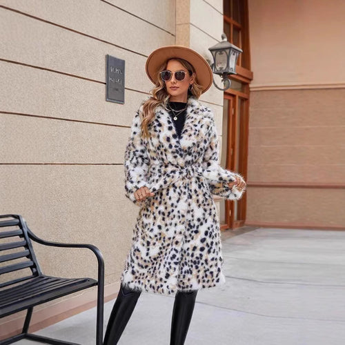 Ladies Cozy Leopard Coat with Belt and Chic Collar
