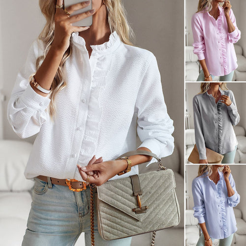 Women’s Blouse with Ruffle Details and Fine Structure Amarae