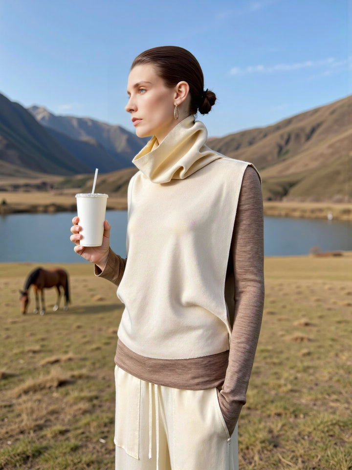 Pull en tricot à col haut et pantalon large Chic & Stil pour femme