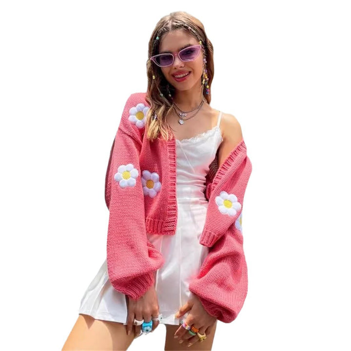 Ladies cardigan with floral appliques and a relaxed fit Lune London