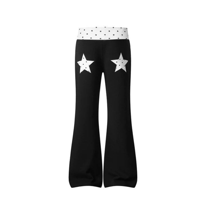 Women's Flared Lounge Pants with Cuff Waistband and Star Motif Amarae