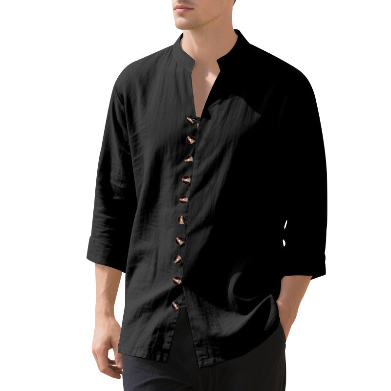 Casual long sleeve shirt for men with Henley collar and trendy buttons Lune London