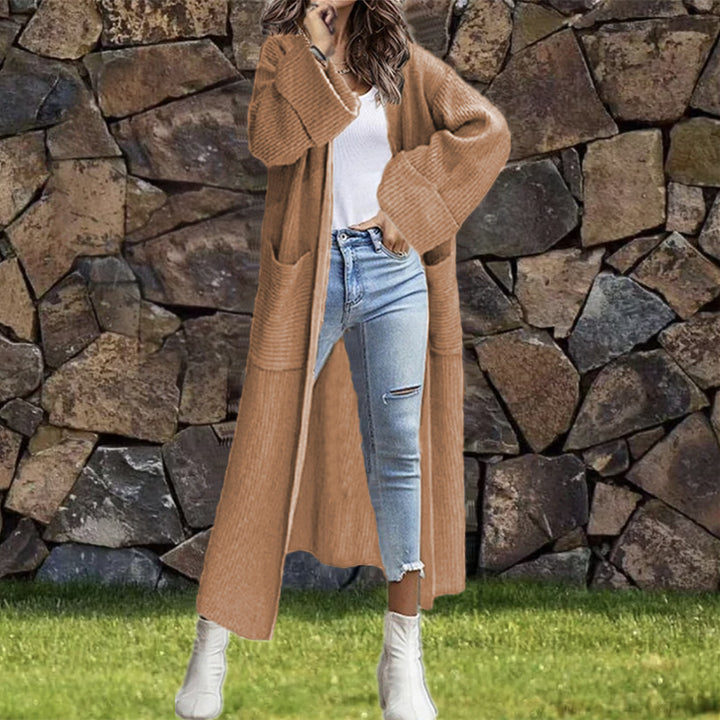Ladies Long Knit Coat with Modern Pockets and Soft Material Lune London