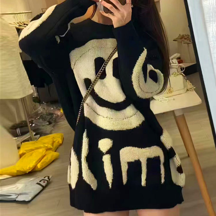 Pull en maille décontracté pour femmes avec motif smiley Chic & Stil