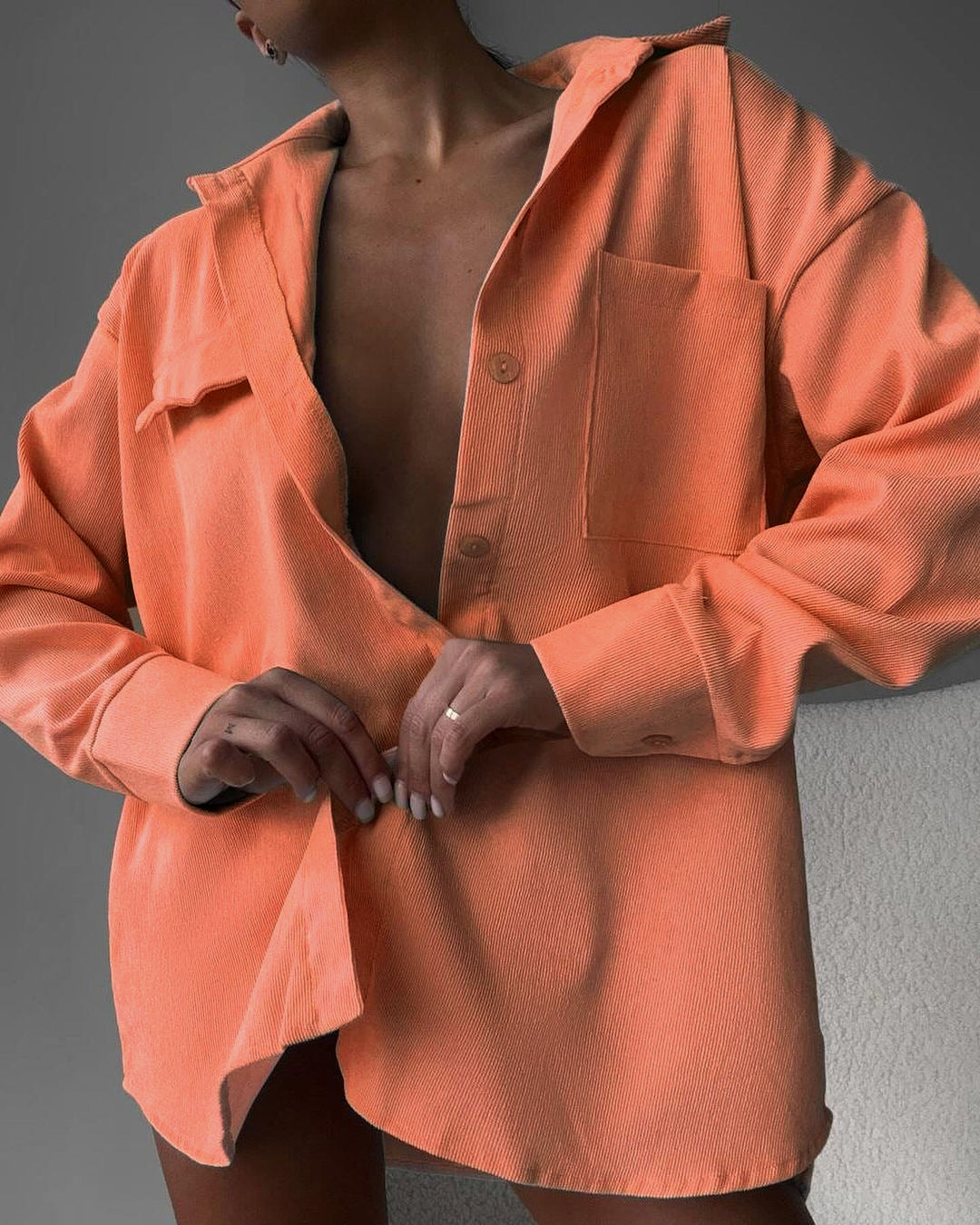 Casual shirt jacket for women in soft textured material Amarae