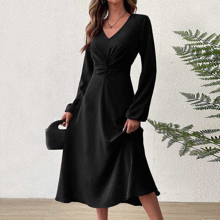 Robe midi élégante pour femmes avec drapé flatteur pour la silhouette et décolleté en V profond Chic & Stil