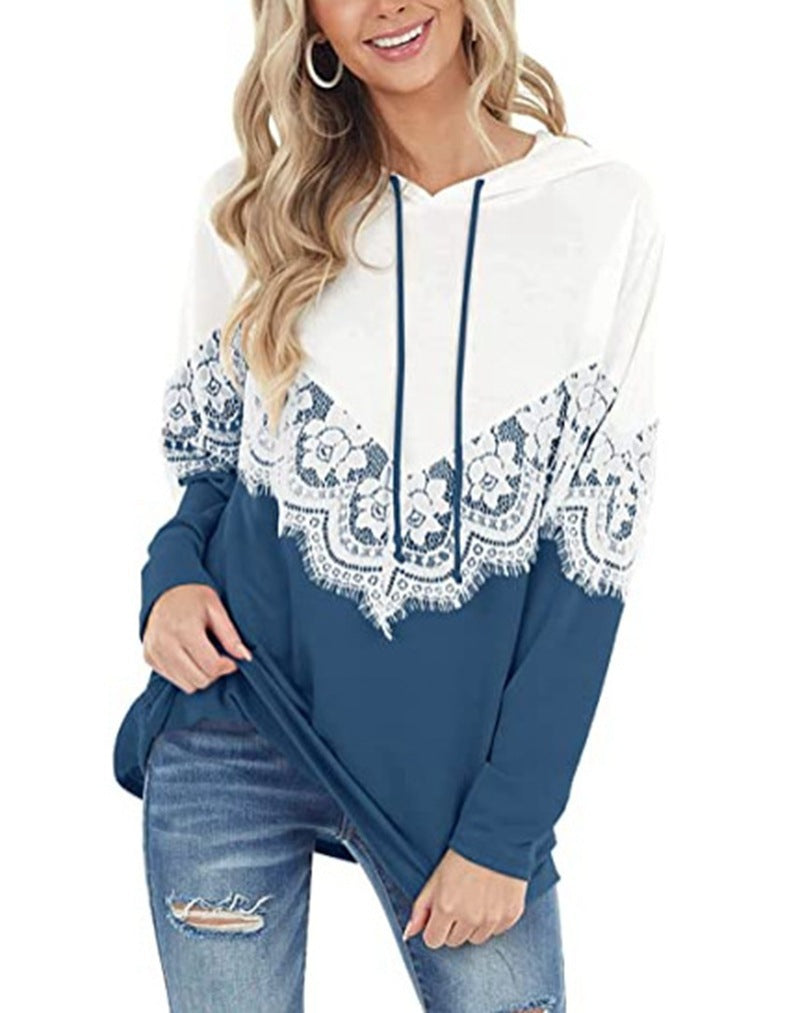 Women’s hoodie with elegant lace detailing and a chic relaxed fit