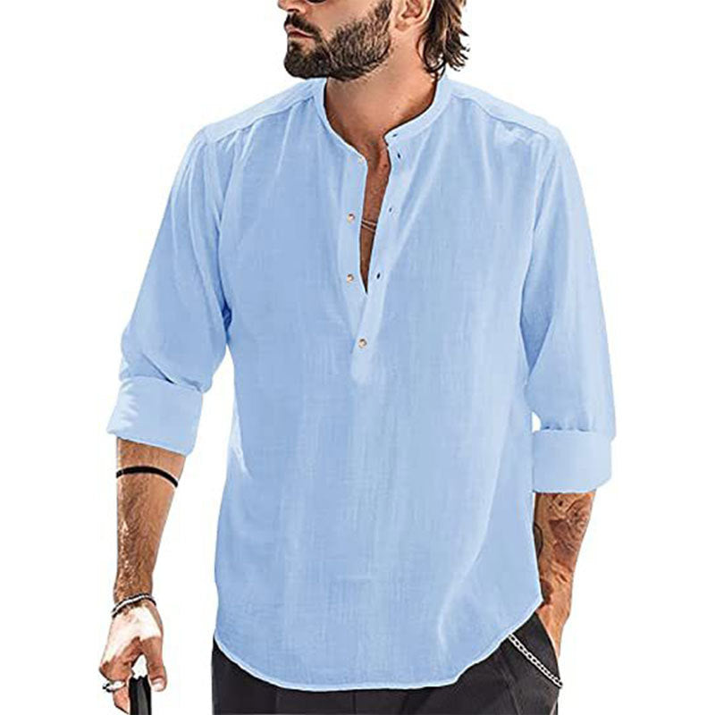 Casual long sleeve shirt for men with button placket and high collar Lune London