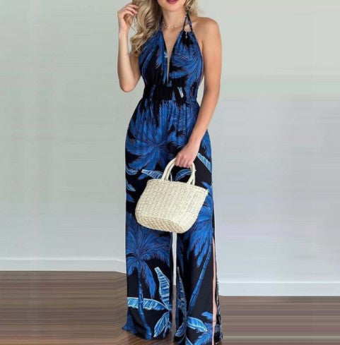 Halter jumpsuit women with wide legs and side slits Lune London