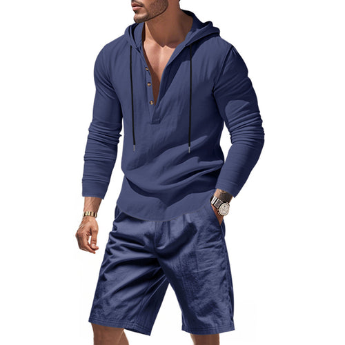 Men's casual hoodie t-shirt with a modern button design and comfortable shorts Amarae