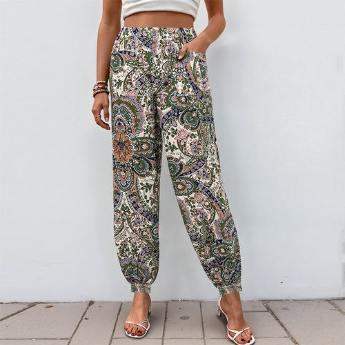 Pantalon palazzo pour femmes avec motif floral et taille élastique Chic & Stil