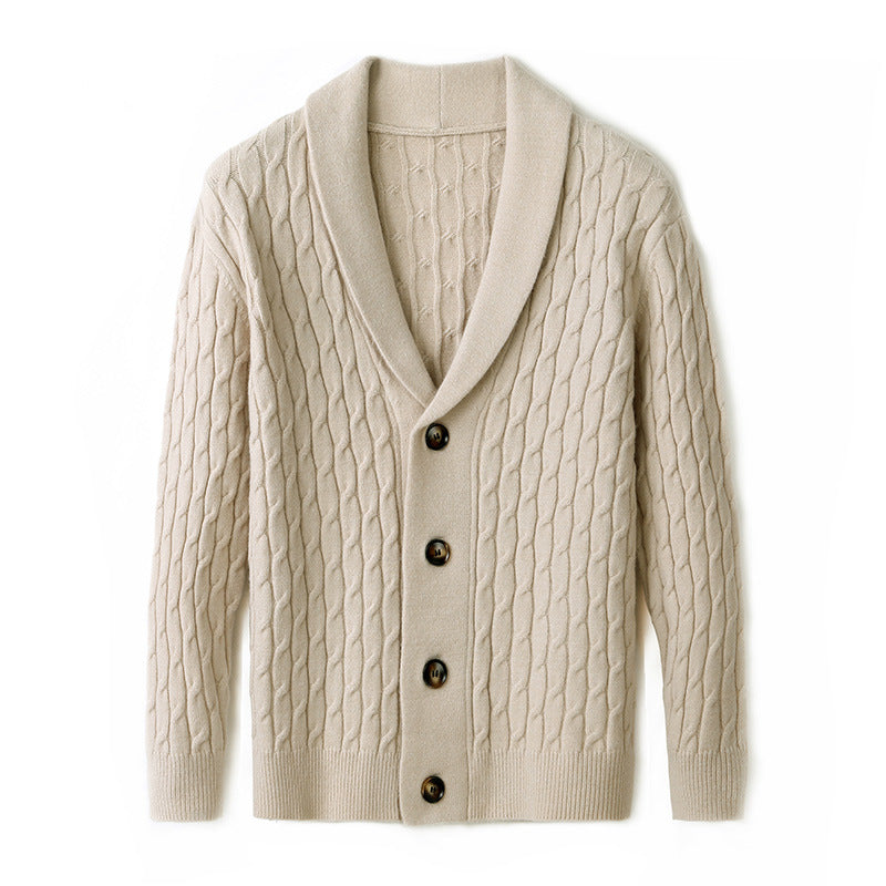 Men's knitted jacket with modern cable pattern and elegant collar Lune London