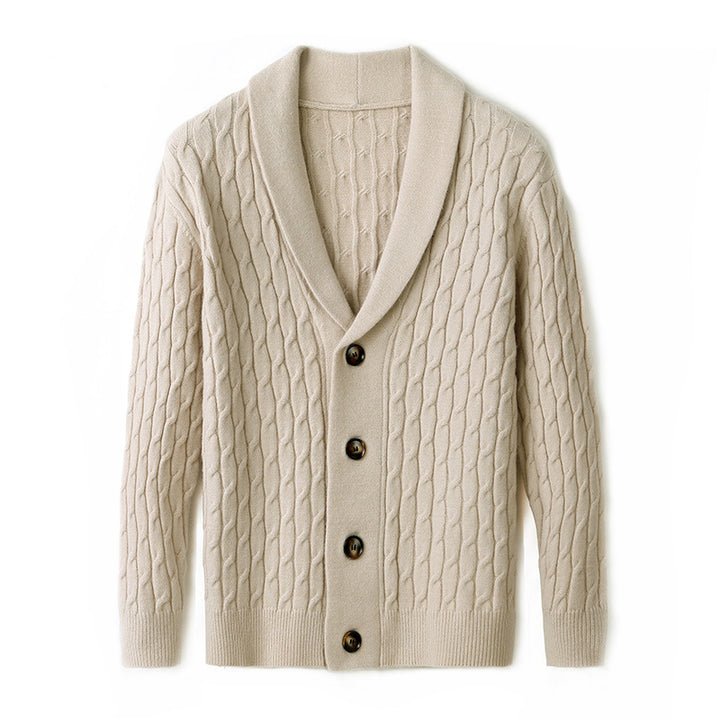 Men's knitted jacket with modern cable pattern and elegant collar Lune London