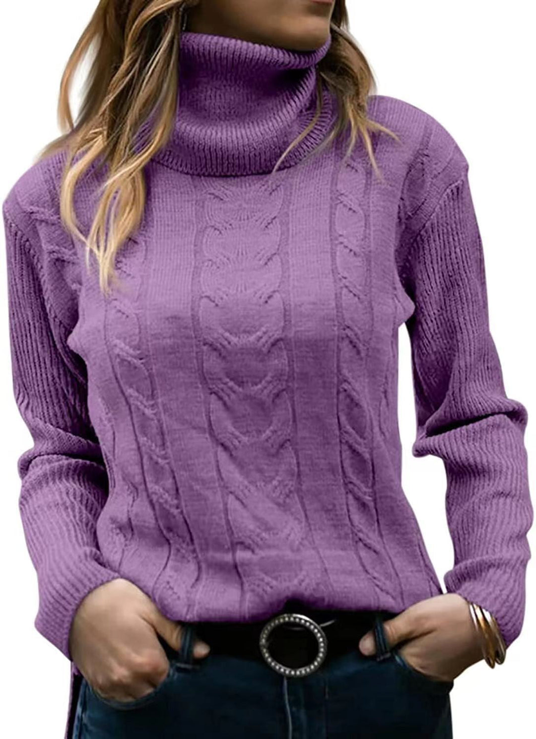 Lune London | Women's Sweater with Stand-Up Collar and Cable Pattern