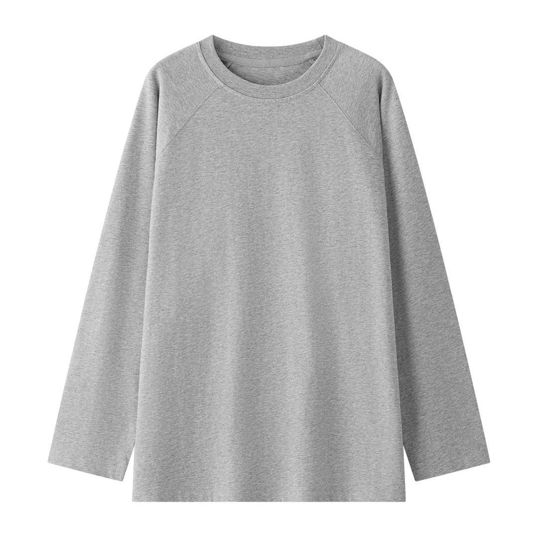 Women's Loose Extra-Long Cotton Sweatshirt with Raglan Sleeves and Rounded Hem