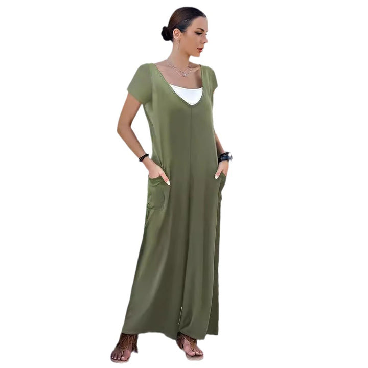 Fluid jumpsuit for women with practical pockets and V-neck Lune London