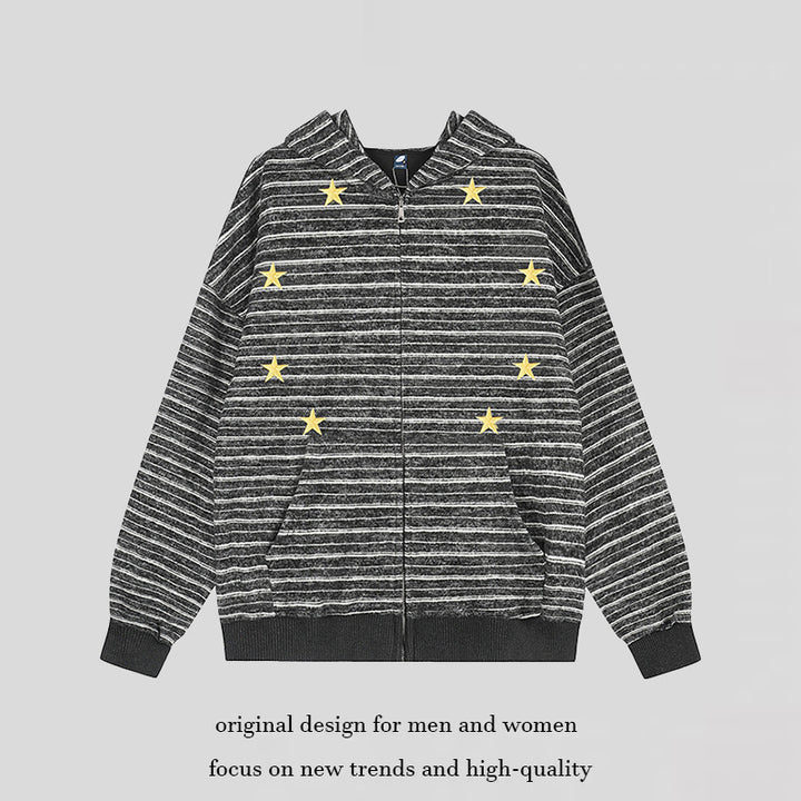 Women's striped hooded zip jacket with star appliqués and kangaroo pocket Amarae