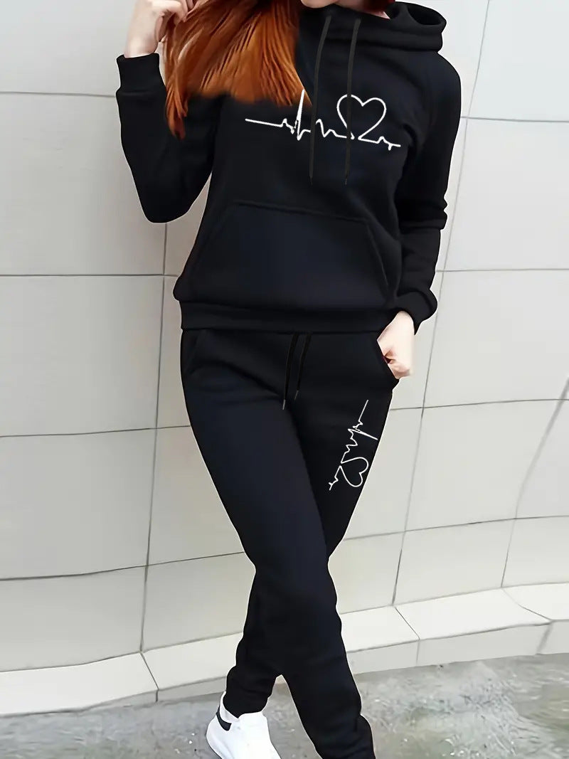 Hoodie and jogger pant set for women with modern heart pattern Amarae