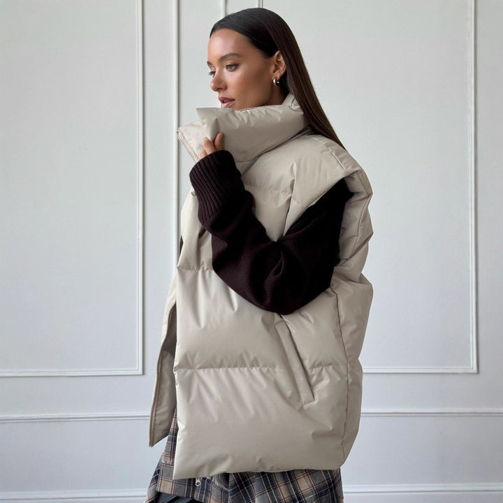 Ladies padded vest with high collar and practical side pockets Lune London