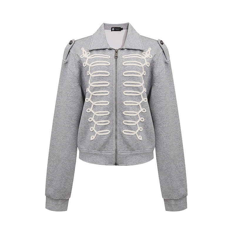 Ladies sweat jacket with decorative drawstring, zipper and shoulder patches Amarae