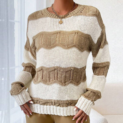 Sweat à tricoter décontracté pour femmes avec une texture en vagues et des manches longues Chic & Stil