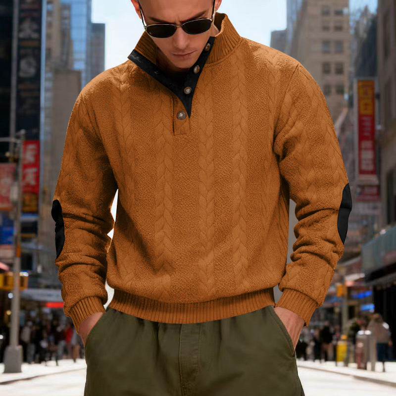 Structured knit sweater for men with high collar and snap button details Lune London