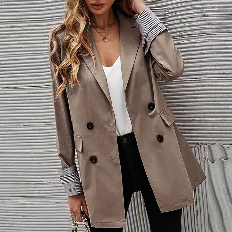 Women elegant blazer with double-breasted buttons and striped sleeves Lune London