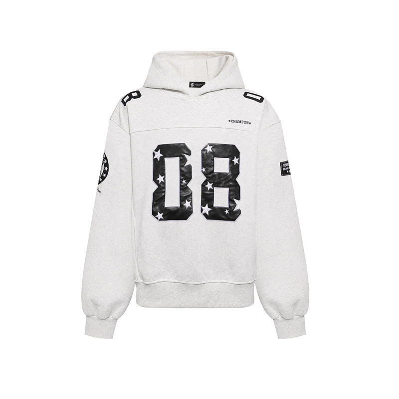 Women's Oversize Hoodie Sweatshirt with Large Number Print and Star Applications Amarae