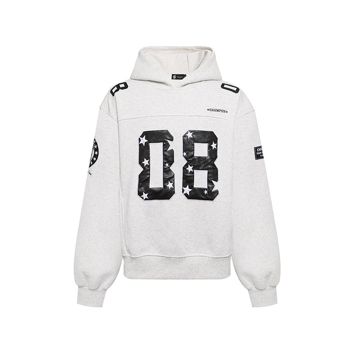Women's Oversize Hoodie Sweatshirt with Large Number Print and Star Applications Amarae
