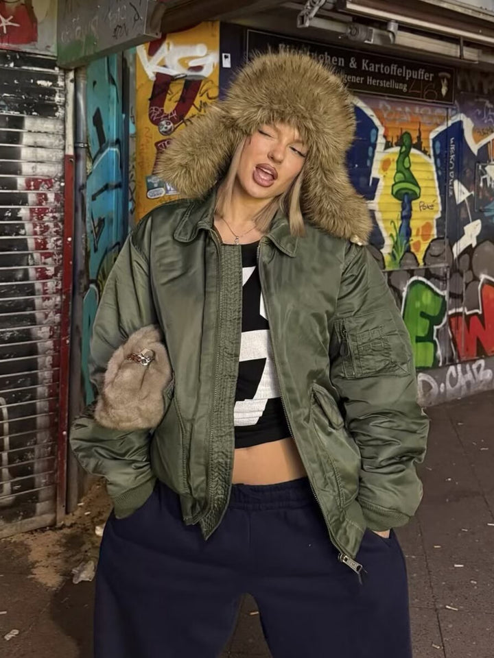 Cropped sporty bomber jacket for women with practical pockets Lune London