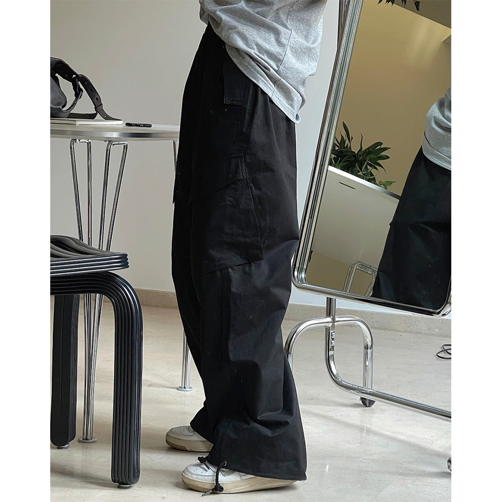 Women's Wide Cargo-Baggy Pants with Drawstring at the Hem and Large Patch Pockets Amarae